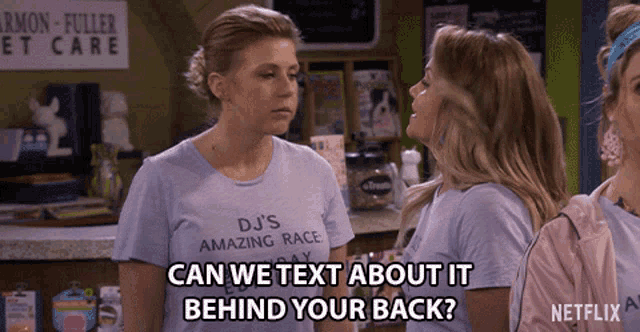 Can We Text About It Behind Your Back Jodie Sweetin GIF - Can We Text About It Behind Your Back Jodie Sweetin Stephanie Tanner GIFs