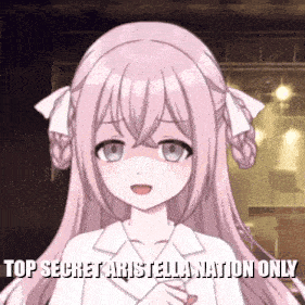 a pink haired anime girl with the words top secret aristotella nation only