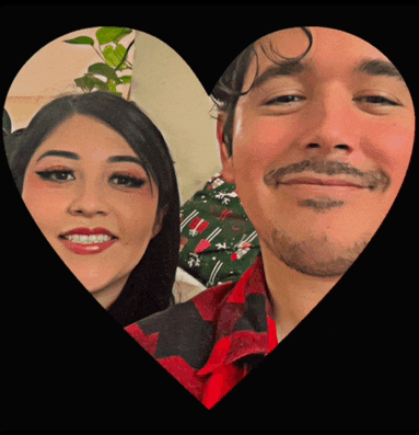 a man and a woman are in a heart shaped photo