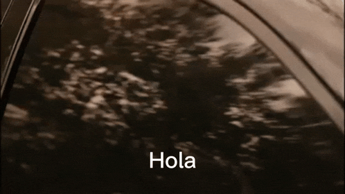 a close up of a car window with the word hola in white