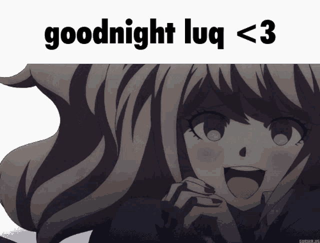 a picture of a girl with the words goodnight luq < 3