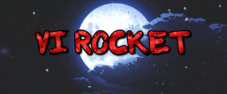 the word vi rocket is displayed in red letters