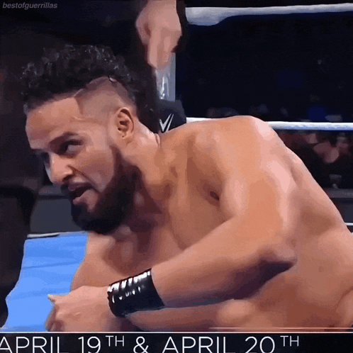 a shirtless wrestler in a wrestling ring on april 19th & april 20th