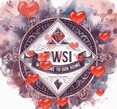 a logo for wsi is surrounded by hearts