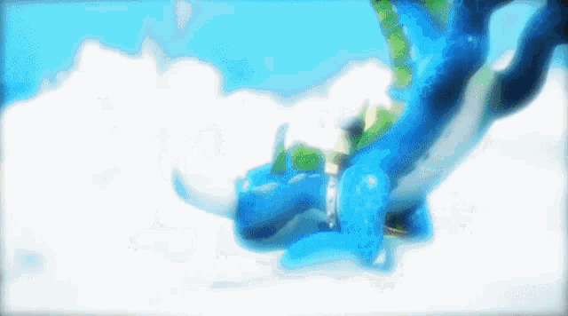 a painting of a blue whale flying through the air