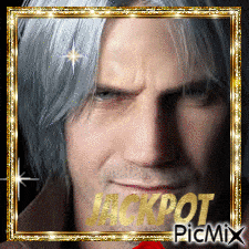 a picture of a man with the word jackpot in gold letters