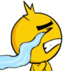 a yellow cartoon character is crying with a tear coming out of his mouth .