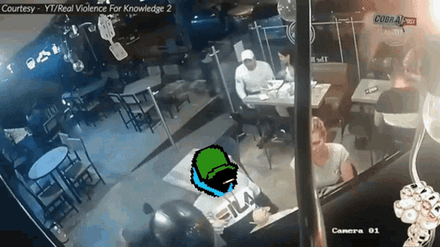 a video of people in a restaurant with the caption courtesy yt real violence for knowledge 2