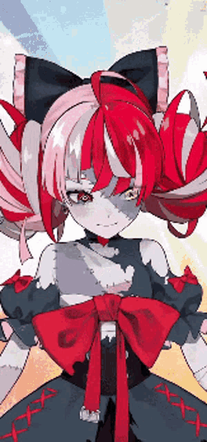 a drawing of a girl with red hair and a bow