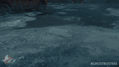 an advertisement for ghostbusters shows a flooded street