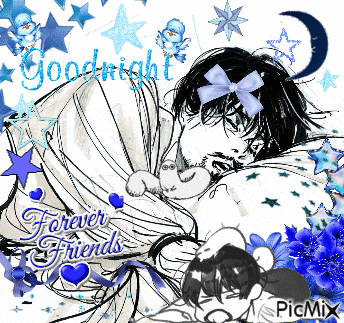 a drawing of a man sleeping with the words goodnight forever friends on it