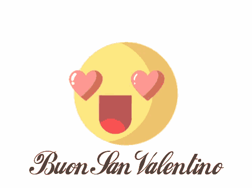 a yellow smiley face with hearts in its eyes and the words buon san valentino below it