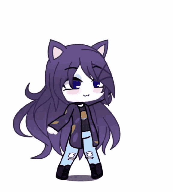 a drawing of a girl with purple hair and a cat ear