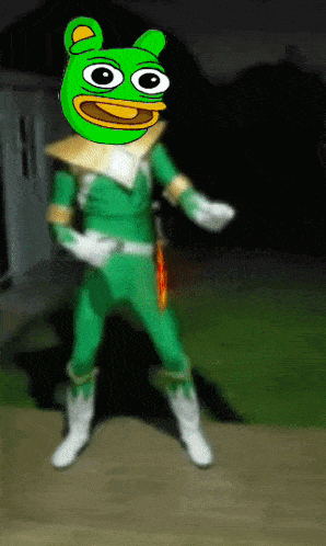 a cartoon of a frog in a green outfit