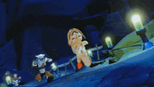 a naked cartoon character is standing on a rock in a cave