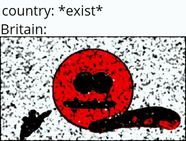 a cartoon of a red smiley face with a black face on it .