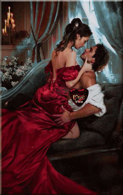 a painting of a man and a woman with a heart that says i love vica