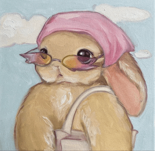 a painting of a rabbit wearing sunglasses and a pink bandana