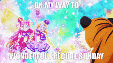 on my way to wonderful precure sunday with a tiger