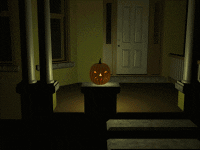 a pumpkin with a face carved into it is sitting on a table