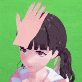 a girl with a hand on her forehead looks at the camera