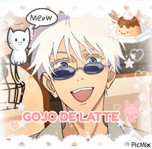 a picture of a man with sunglasses and the words gojo de latte on the bottom
