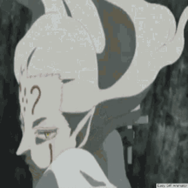 a cartoon character with a question mark on her forehead