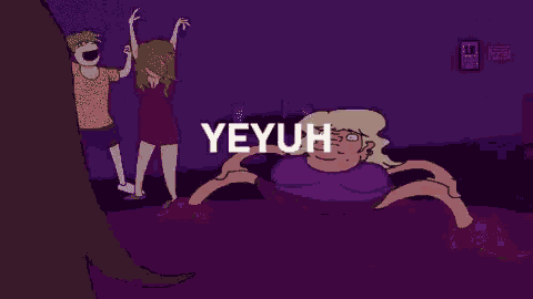 a cartoon of a woman with yeyuh written in white letters