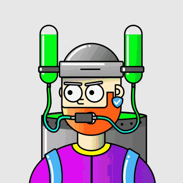 a cartoon of a man wearing a helmet with two green tubes coming out of it