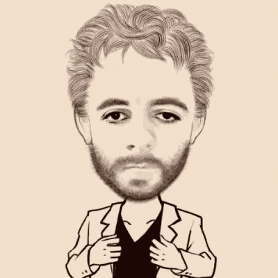 a black and white drawing of a man with a beard and a jacket