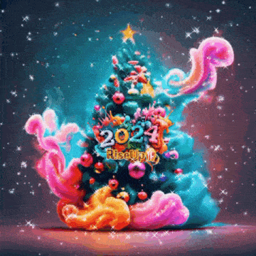 a painting of a christmas tree with the year 2024 on it
