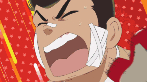 a man with a bandage on his face screams