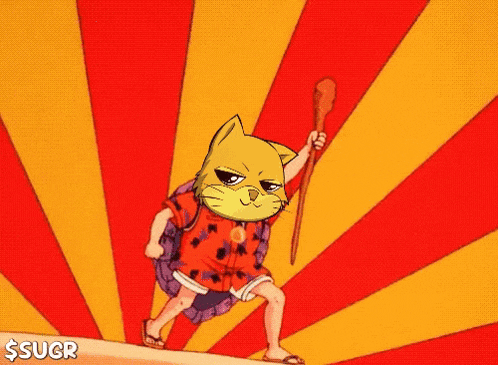 a cartoon of a cat holding a cane with the words $sugr below him