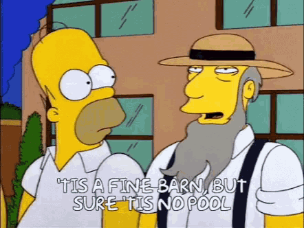 a cartoon of homer simpson talking to a man with a beard