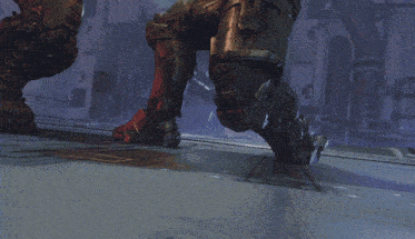 a video game scene with a soldier holding a chainsaw in his hand