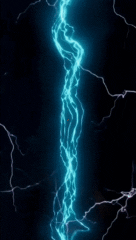 a blue lightning bolt is visible in the dark