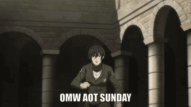 omw aot sunday is written on a picture of a man