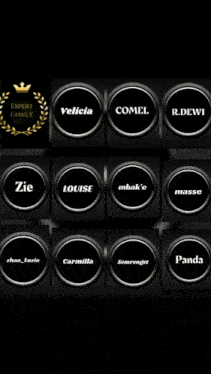 a row of black circles with the words expert family on top