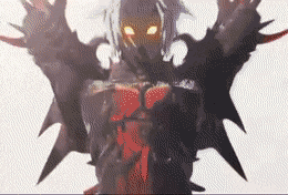 a cartoon character with wings and glowing eyes is standing on a white background
