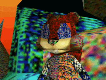 a computer generated image of a squirrel with a colorful face