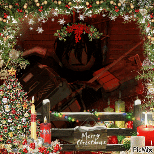 a christmas scene with a sign that says merry christmas on it