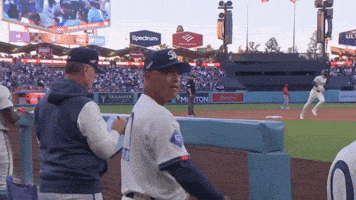 a baseball game is being played in front of a sign that says spectrum on it