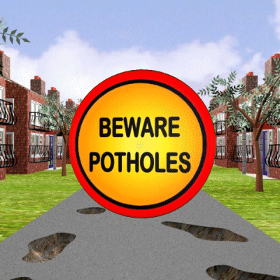 Beware Potholes Caution Holes In Road GIF - Beware Potholes Caution Holes In Road Bad Road Surface GIFs