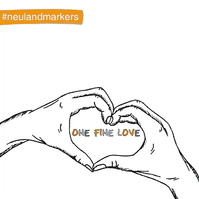 a drawing of two hands making a heart shape with the words one fine love below it