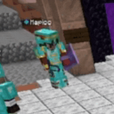 a minecraft character is standing on a tiled floor in front of a building holding a book .