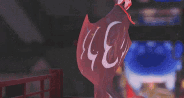 a red and white cartoon character with a mask on its head
