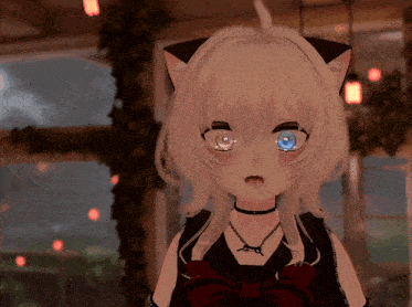 a girl with white hair and blue eyes is wearing a choker