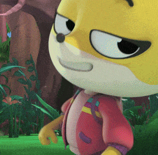 a close up of a cartoon character with a pink jacket