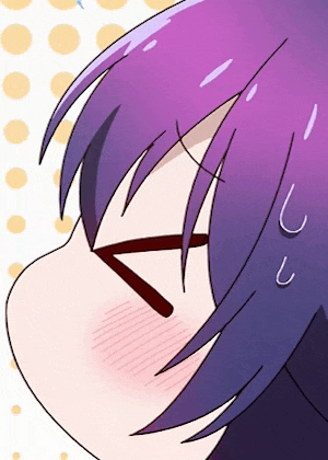 a close up of a person with purple hair and glasses