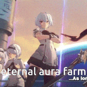a picture of a girl with a sword and the words eternal aura farm